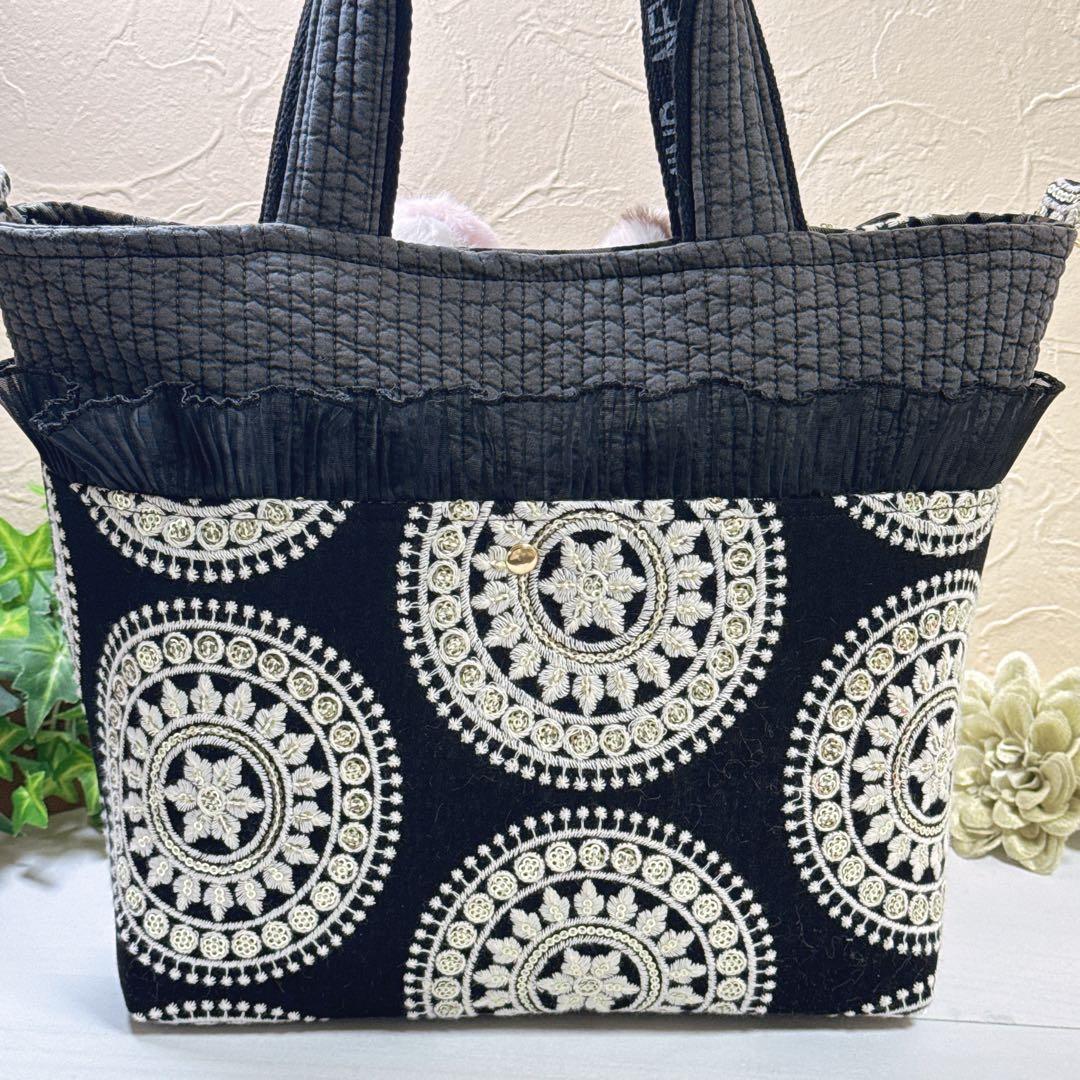 灰*猿様 コヤンイサムチュン♡上品インド刺繍×ヌビ！ルミちゃんのフリルトートバッ