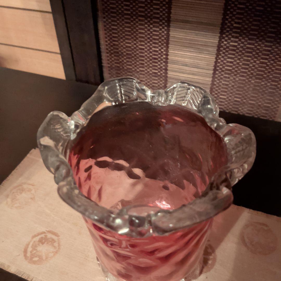 金赤ガラス　口縁花縁深鉢