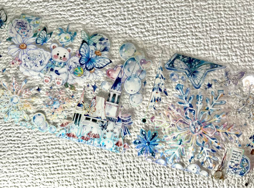 699円【KN137】海外PET（镭射銀 ）マステ マスキングテープ　雪　冬　熊