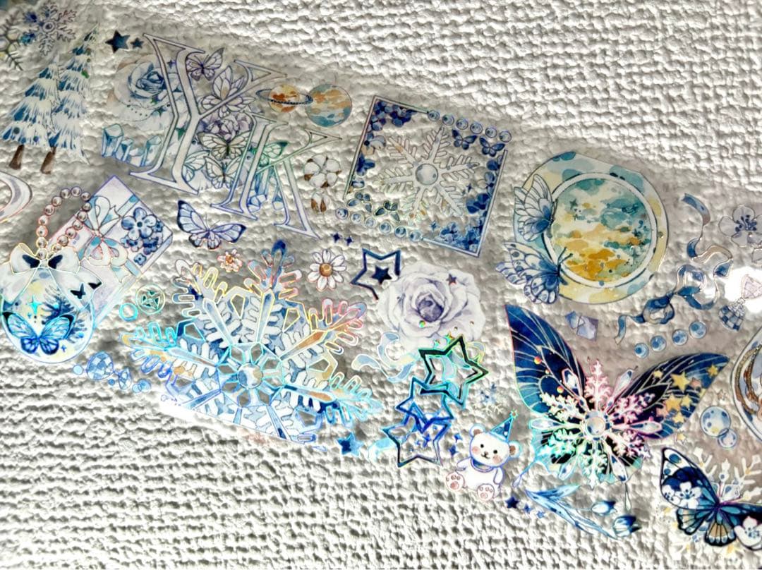 699円【KN137】海外PET（镭射銀 ）マステ マスキングテープ　雪　冬　熊