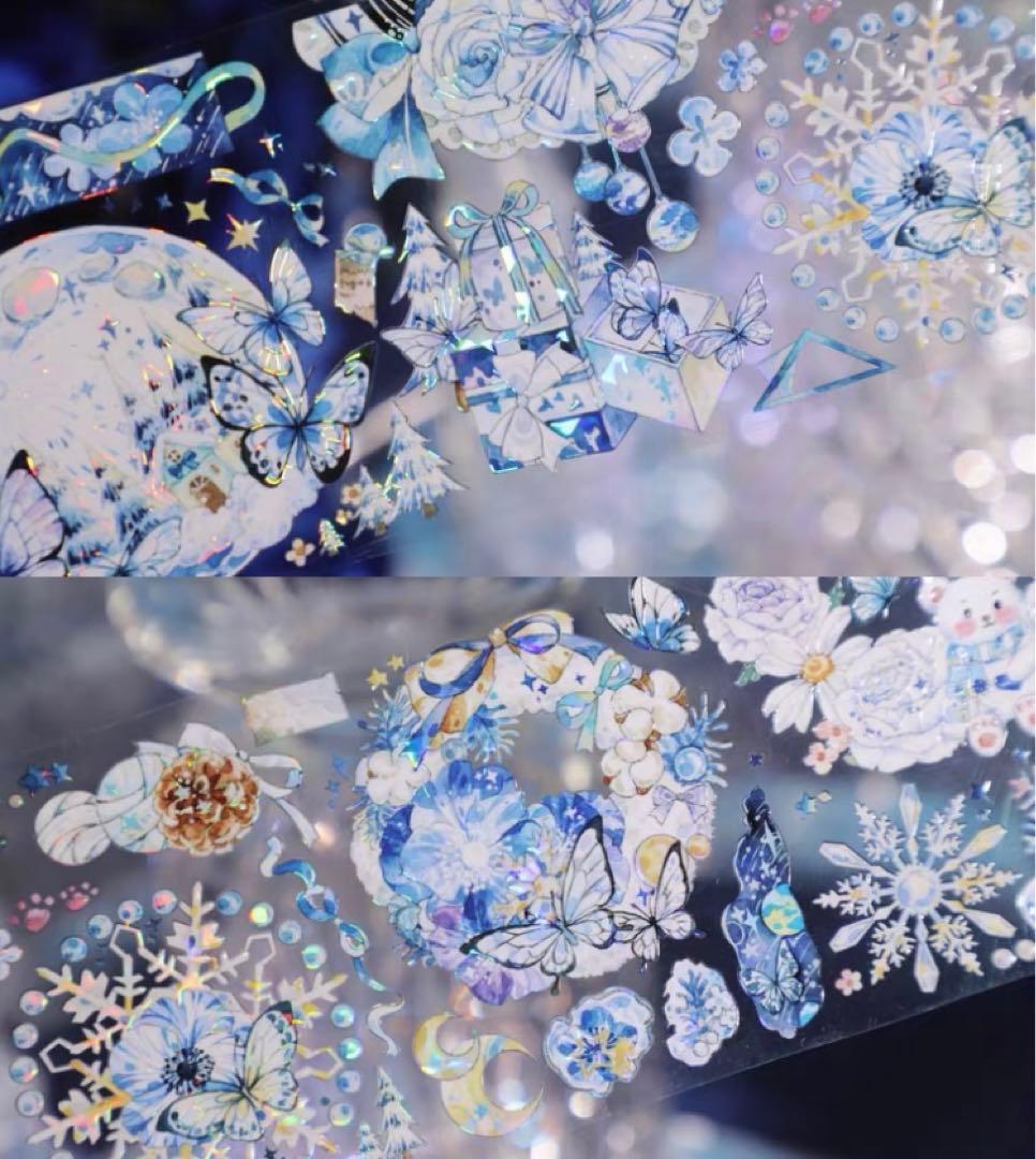699円【KN137】海外PET（镭射銀 ）マステ マスキングテープ　雪　冬　熊