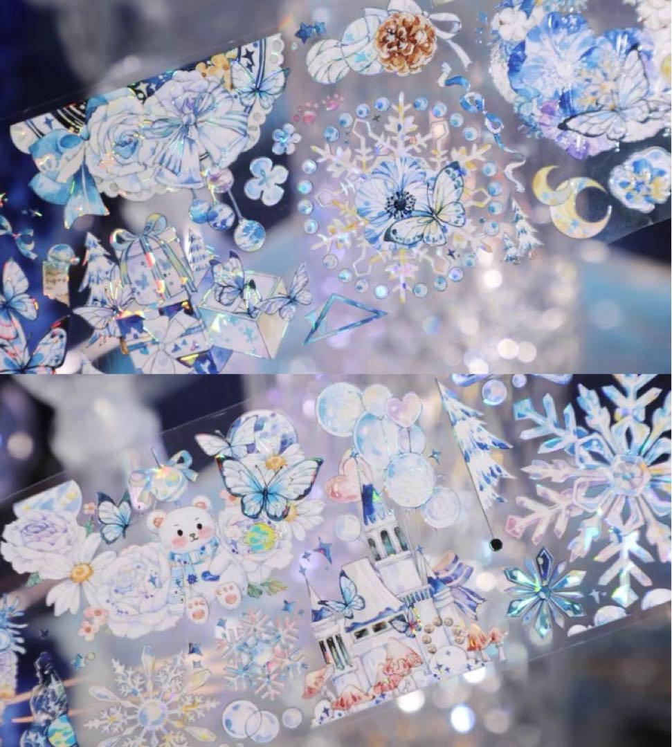 699円【KN137】海外PET（镭射銀 ）マステ マスキングテープ　雪　冬　熊