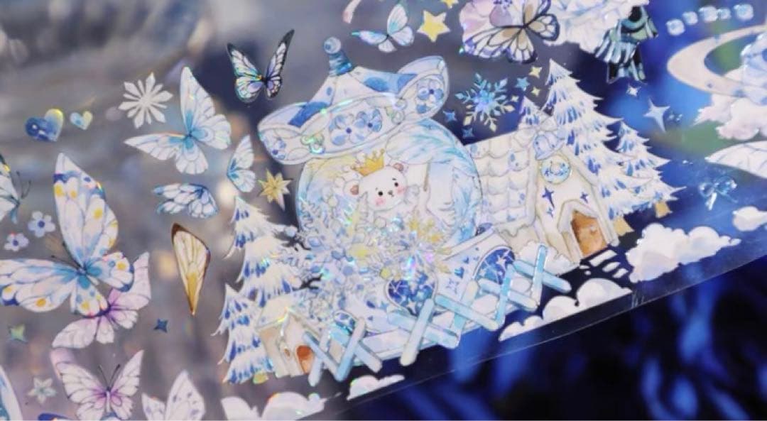 699円【KN137】海外PET（镭射銀 ）マステ マスキングテープ　雪　冬　熊