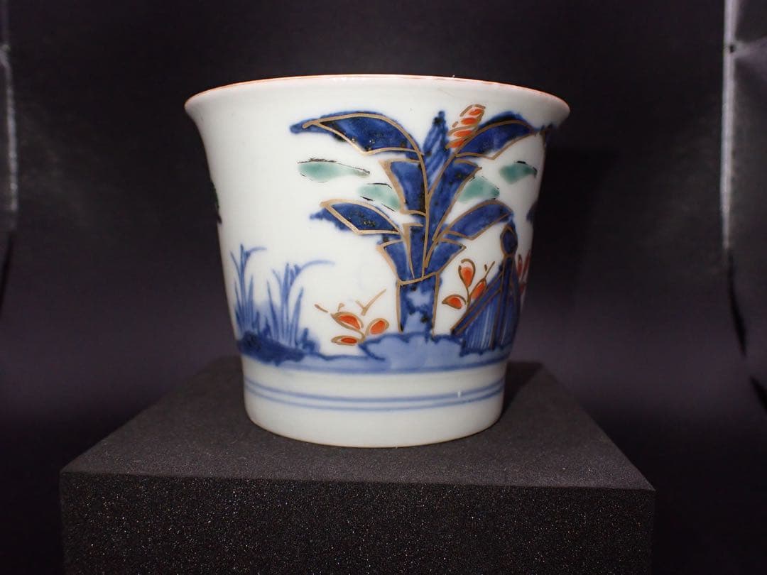 【完品】カントン形（あさがお形） 芭蕉宛に借景 染錦色絵 古伊万里(青22)