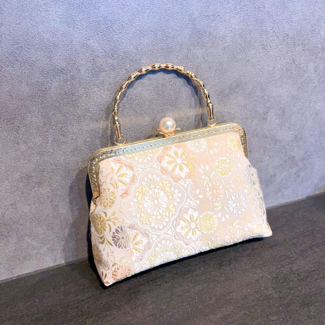 名門山口美術織物♡上品な淡いパステルカラー格の高い伝統柄上質な絹の煌めき帯バッグ