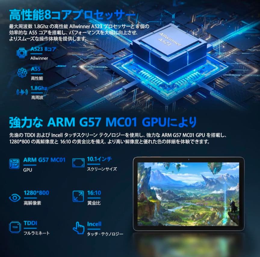 83Android14 タブレット 10インチ 12GB+128GB+2TB拡張