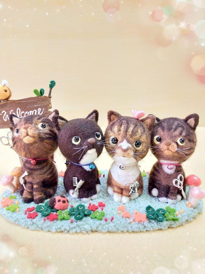✿羊毛フェルト✿FOUR ニャンズ✿ネコ✿猫✿美容室ver✿