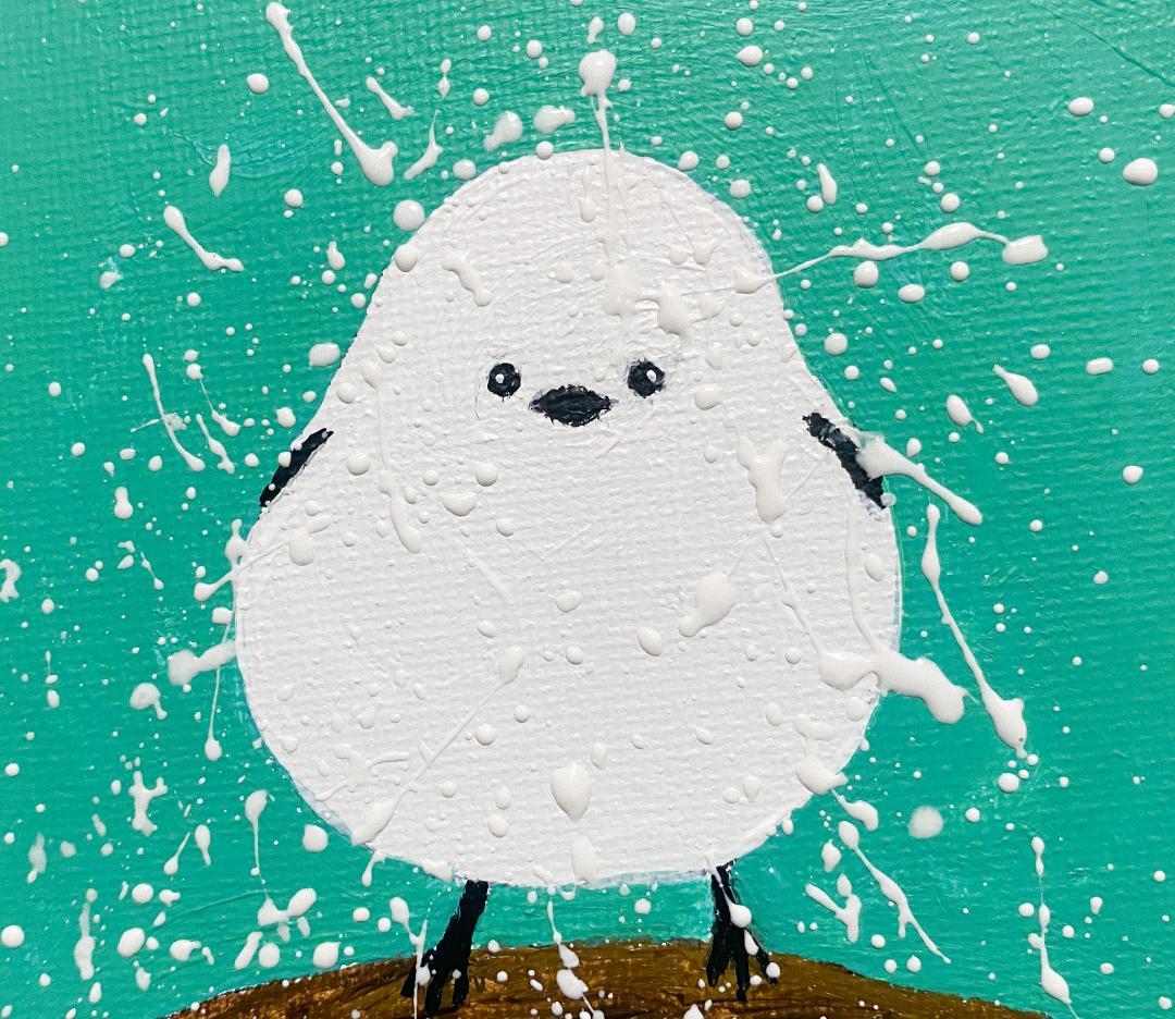 鳥 原画 アクリル画 インテリアアート「シマエナガ」