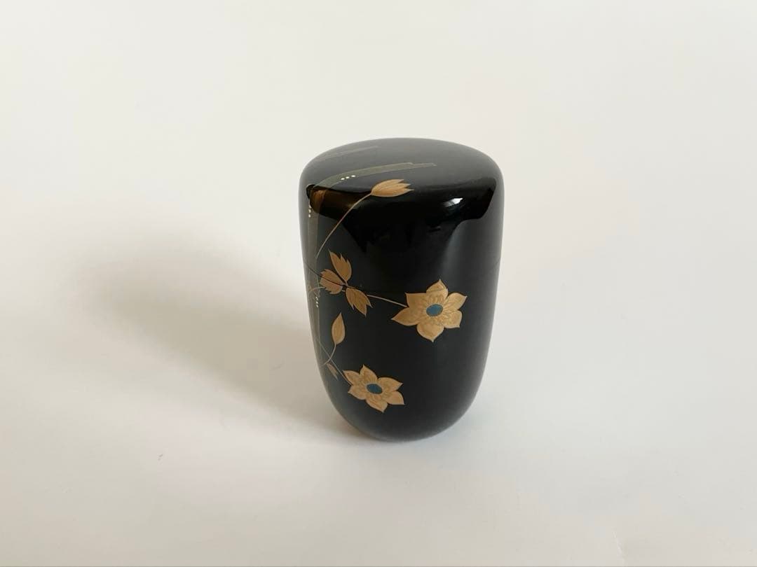 茶道具　井筒鳳斎　鉄仙長棗　細棗　共箱　鉄仙金蒔絵