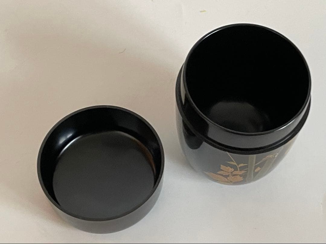 茶道具　井筒鳳斎　鉄仙長棗　細棗　共箱　鉄仙金蒔絵