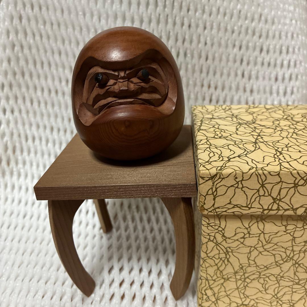 目出しダルマ縁起物 天然木 達磨 木彫置物✨