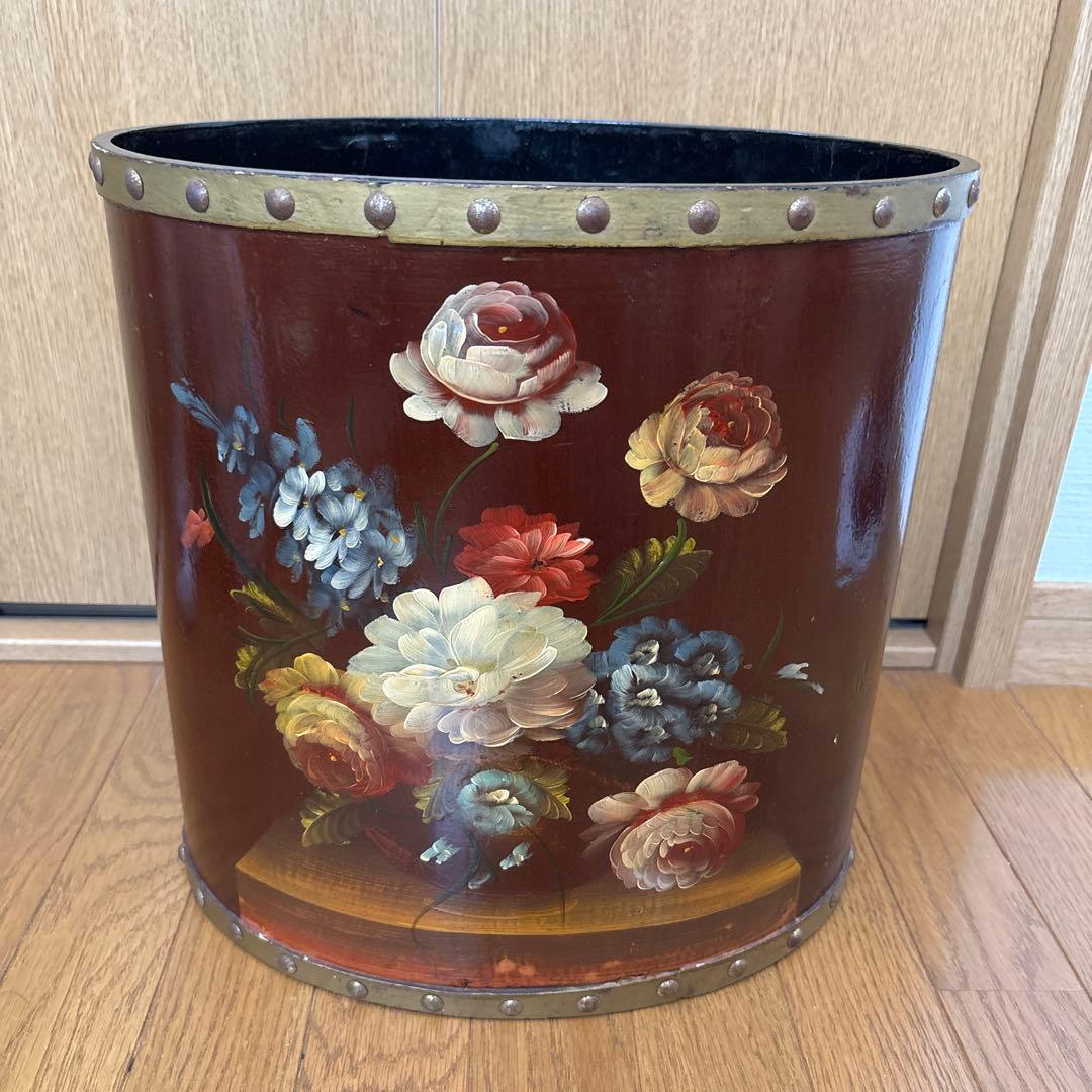 ヴィンテージ　木製　ゴミ箱　ダストボックス　トールペイント
