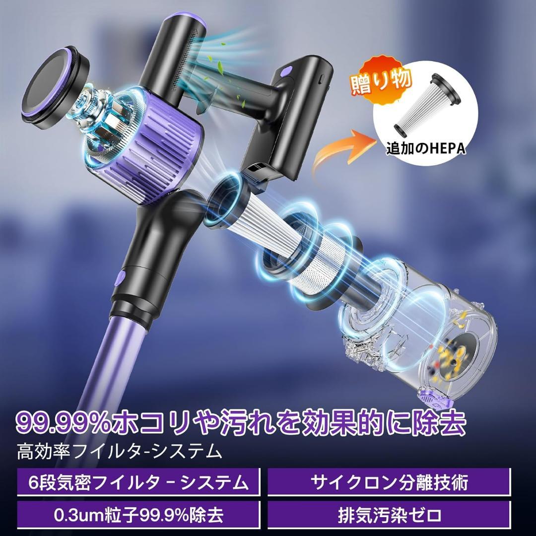掃除機 コードレス サイクロン 軽量 大容量バッテリー 低騒音 自立式