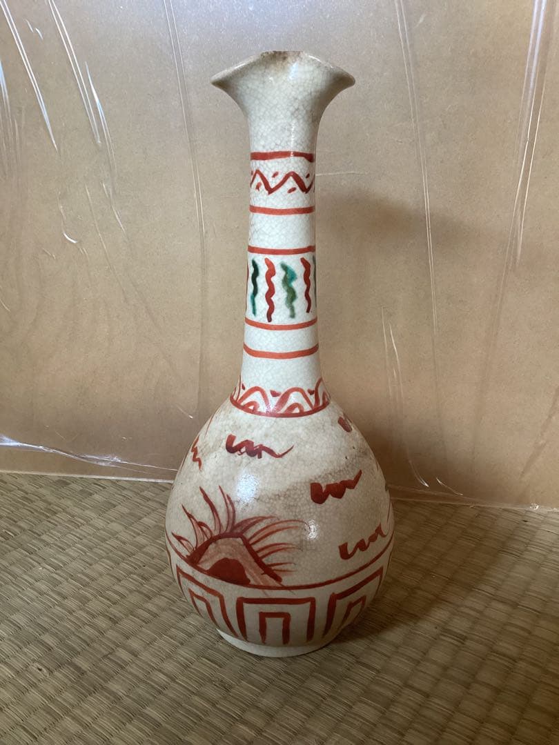 古美術骨董品　赤絵　青木木米作　花入　時代物 高さ約25cm