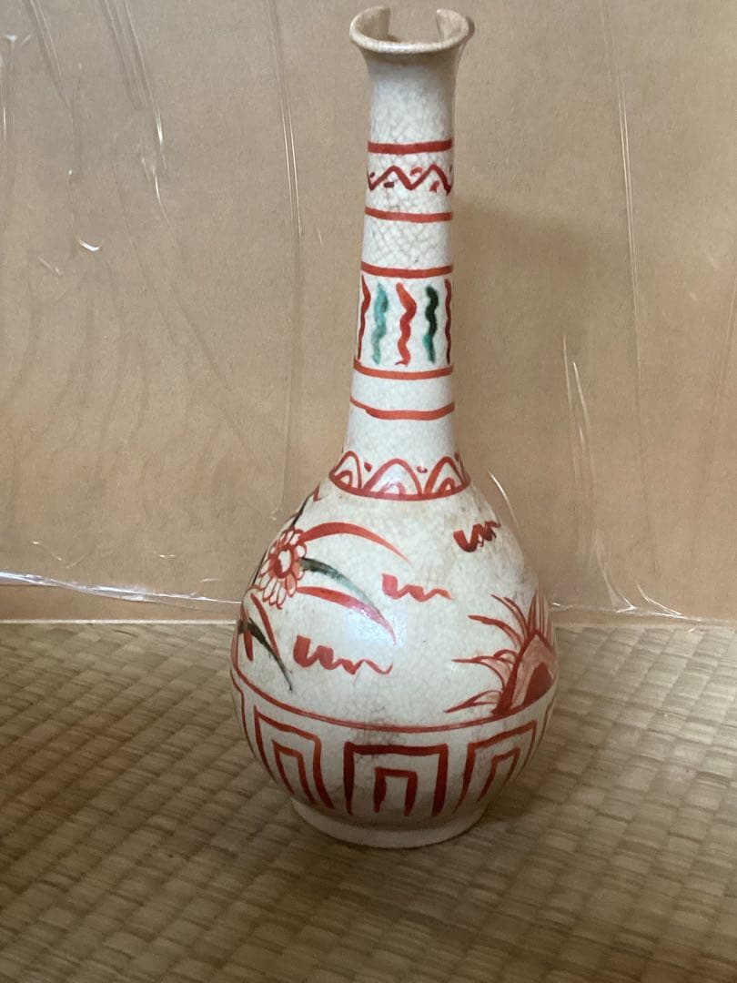 古美術骨董品　赤絵　青木木米作　花入　時代物 高さ約25cm