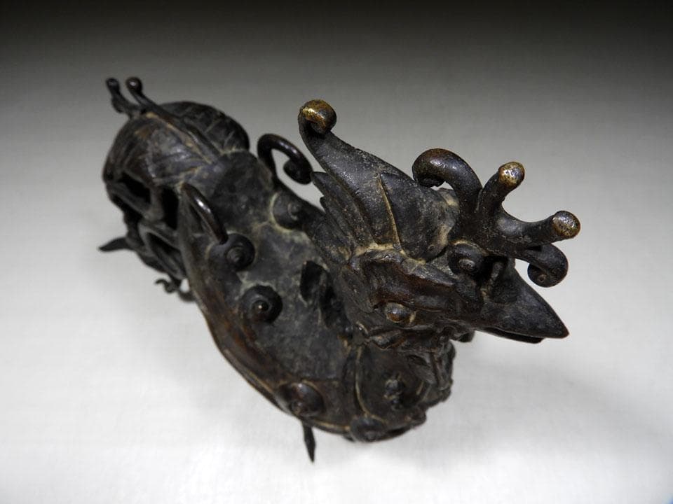 ●希少 時代物 古銅 大きい 鳳凰像 鳥獣 斑紫銅色 宣徳銅 唐金 高さ23cm