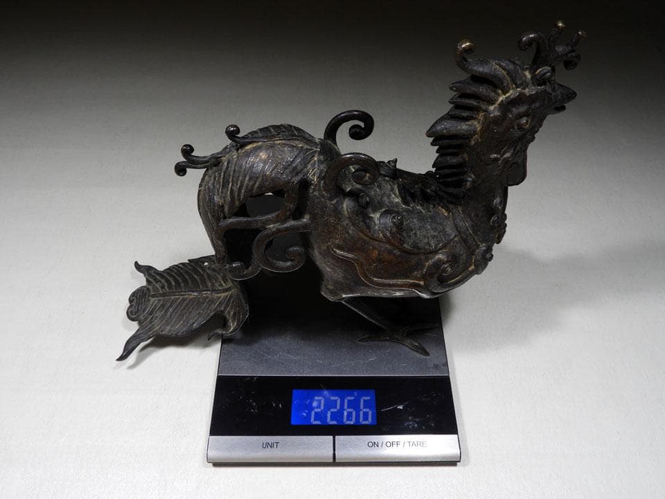 ●希少 時代物 古銅 大きい 鳳凰像 鳥獣 斑紫銅色 宣徳銅 唐金 高さ23cm