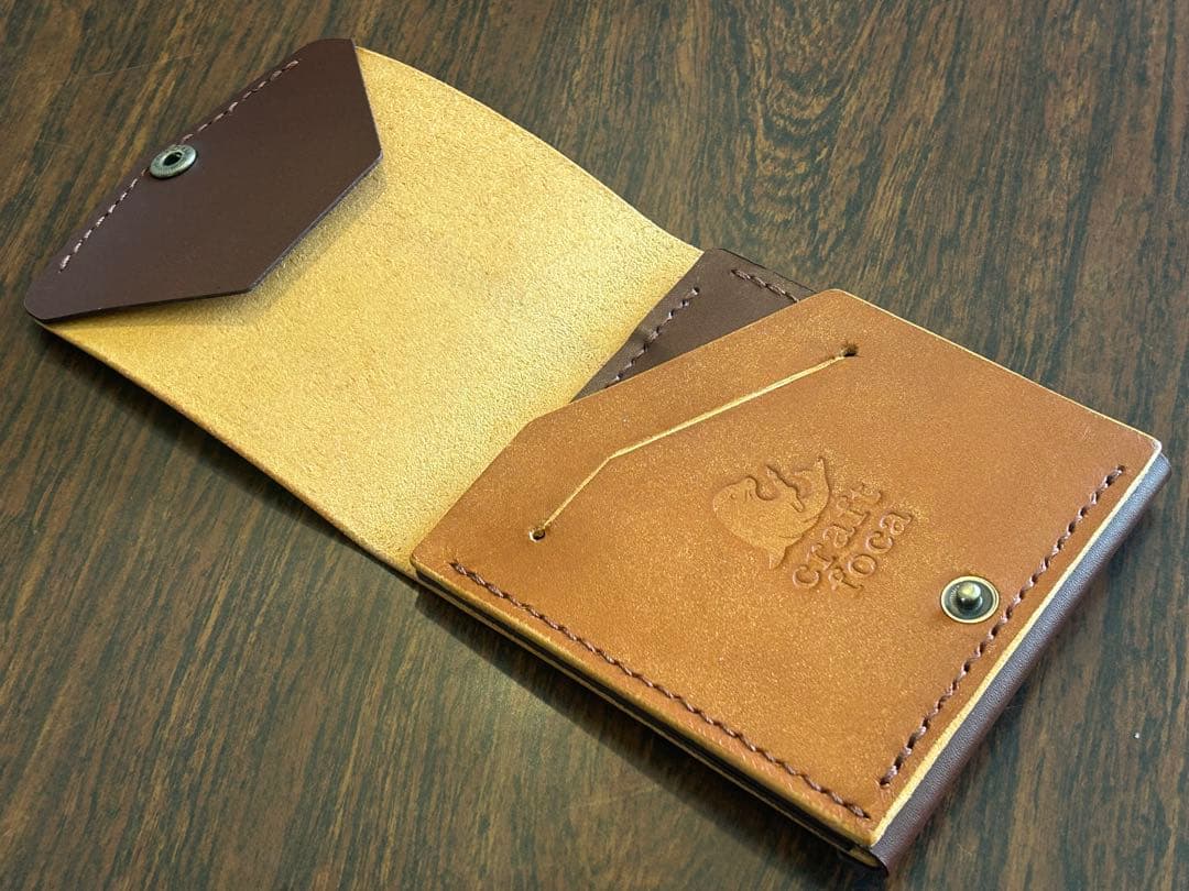 本革 スリム コンパクト 薄型 財布 ハンドメイド レザー 手縫い 二つ折り