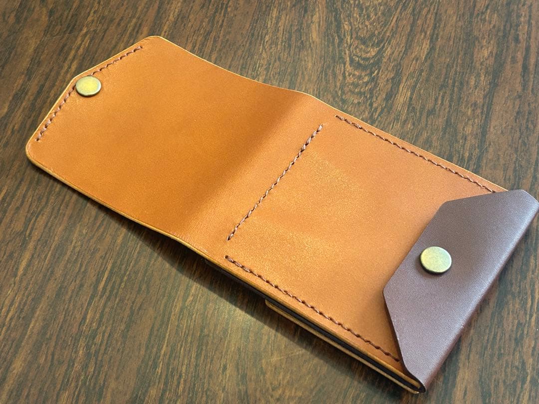 本革 スリム コンパクト 薄型 財布 ハンドメイド レザー 手縫い 二つ折り