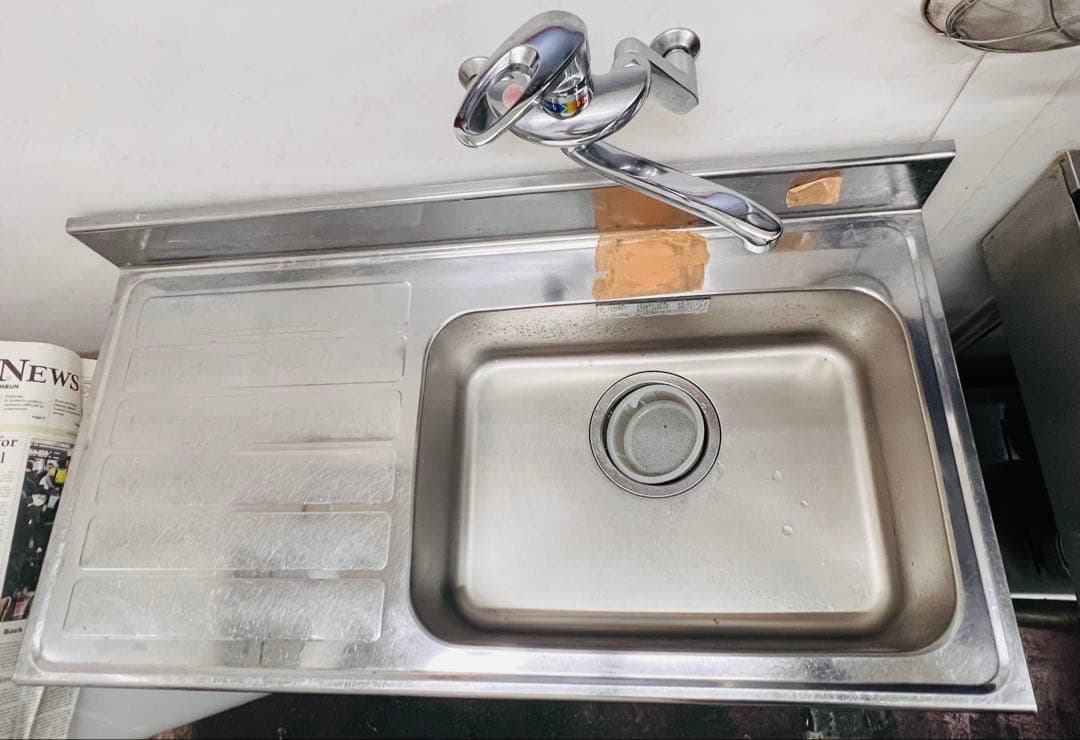 木製 ユニット流し台 水栓付き 1槽 105×55×80 収納付