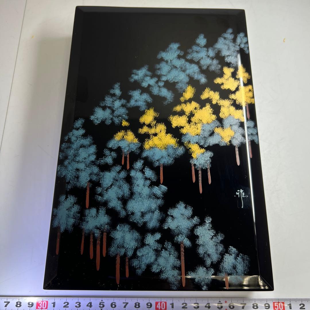鈴木雅也/平安光石　合作　杉蒔絵文箱　共箱　東Y8-0306①
