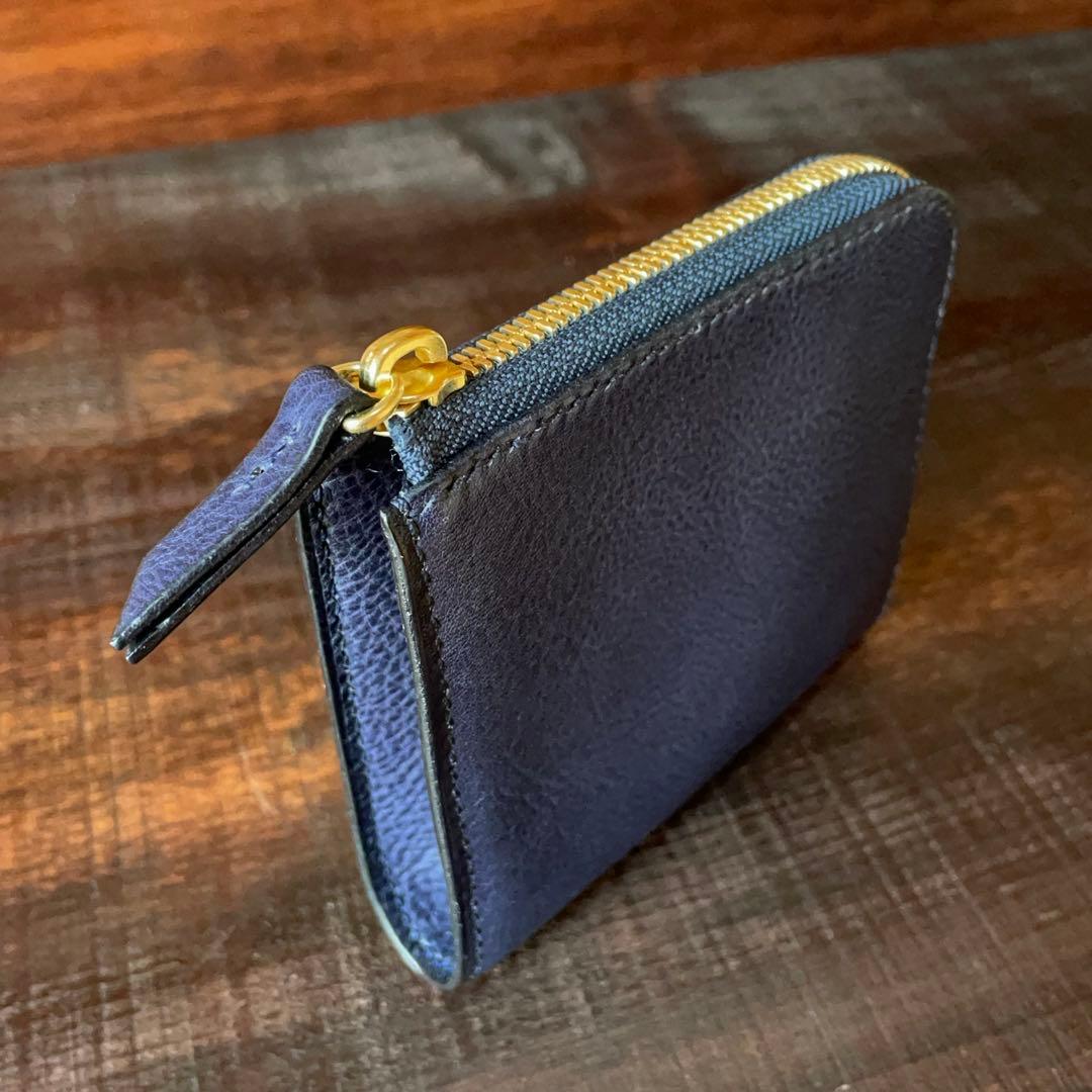 《Ｌ字ファスナー型》レザーウォレット（Navy）革財布