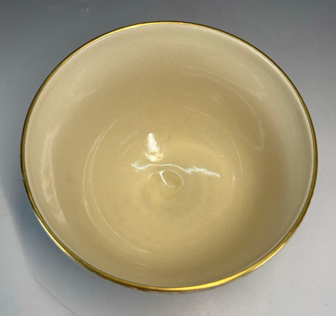 ★中古品★茶道具　竜泉造　色絵菖蒲画茶碗（共箱）
