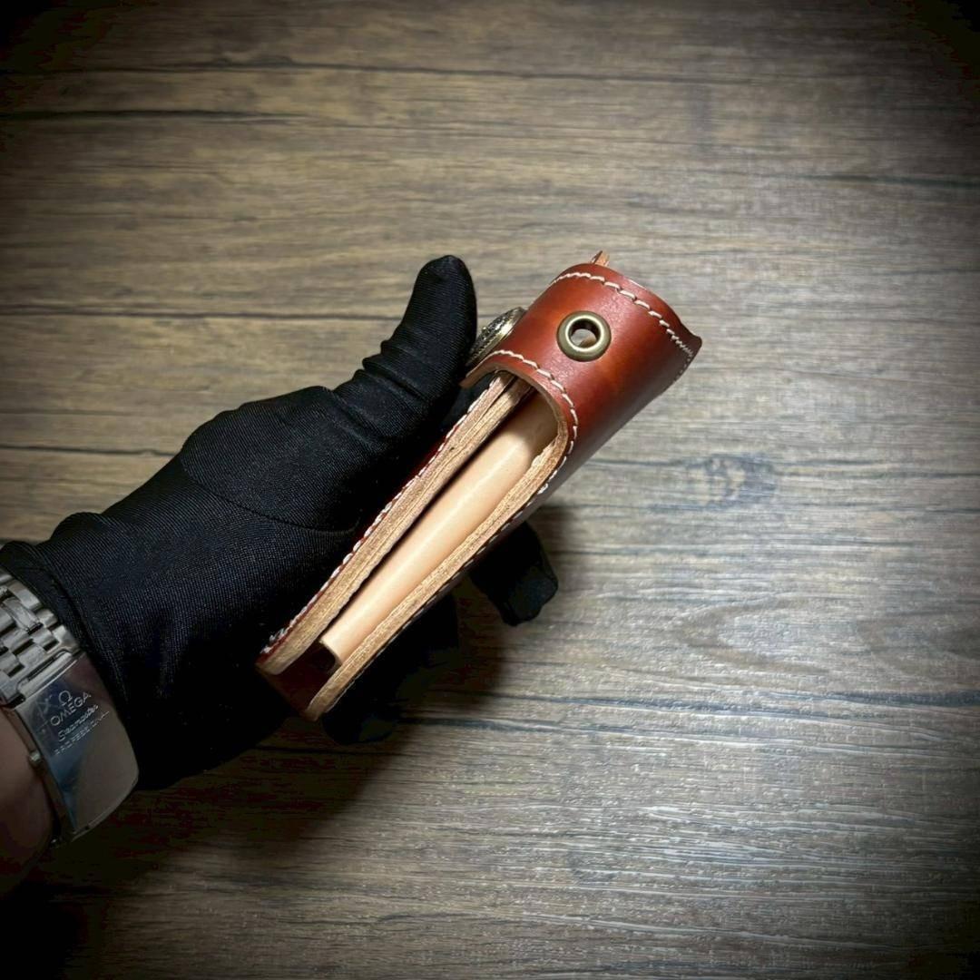 総手縫い ミドルウォレット メンズ財布 ヌメ 本革 ハンドメイド ブラウン 緑
