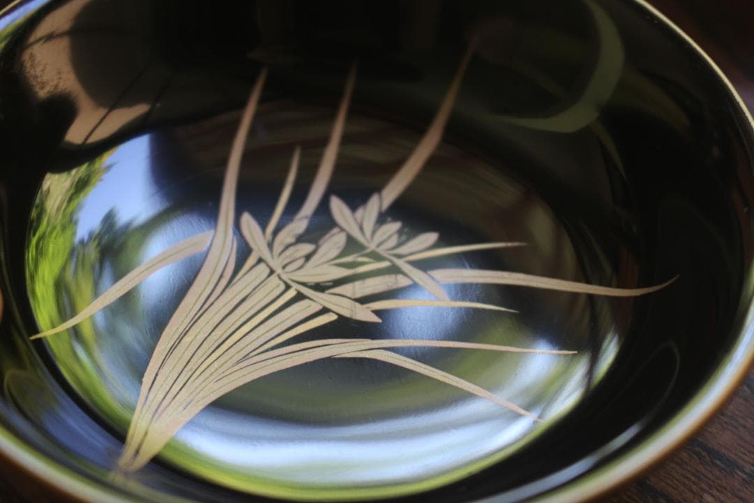 デッドストック！時代金縁黒漆に優美な草花蒔絵の映える小皿6点（検輪島塗蒔絵皿