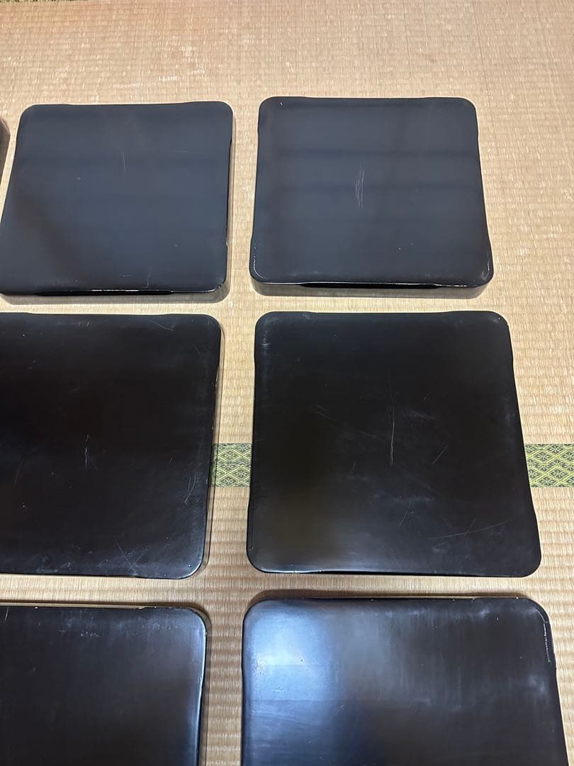 【10客セット】輪島塗 角膳 漆器 黒塗 蒔絵 鳥 花 お盆 折敷 アンティーク