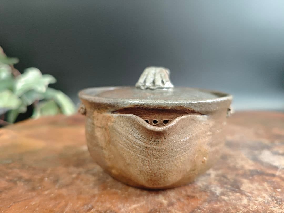 A122【作家物】青備前 宝瓶 霊芝 急須 茶道具 寛山作