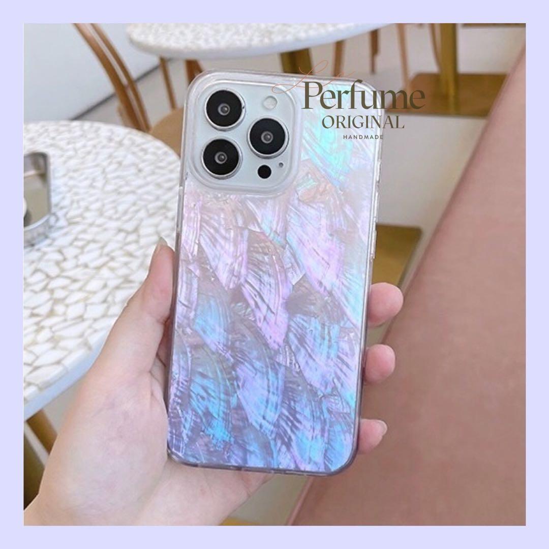 キラキラ天然シェル♡ライトパープル系 貝殻 オリジナル iPhoneカバー 夏