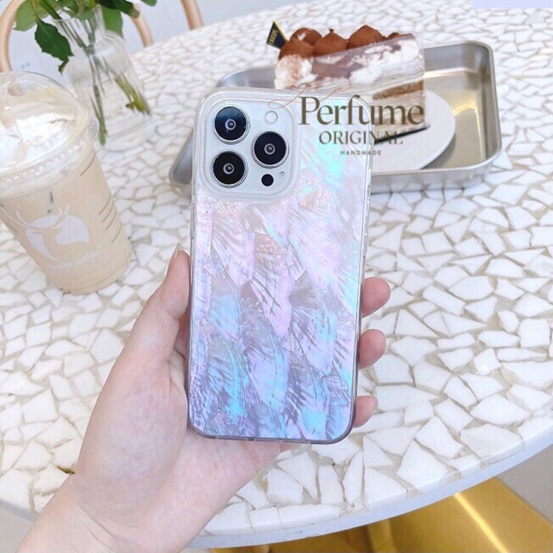 キラキラ天然シェル♡ライトパープル系 貝殻 オリジナル iPhoneカバー 夏