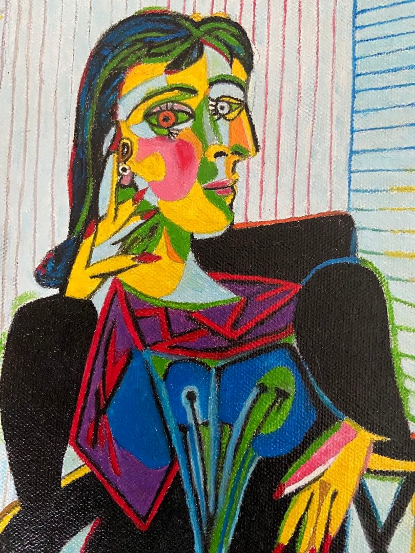 ピカソ　肉筆手描きの油絵模写画　椅子に座る女