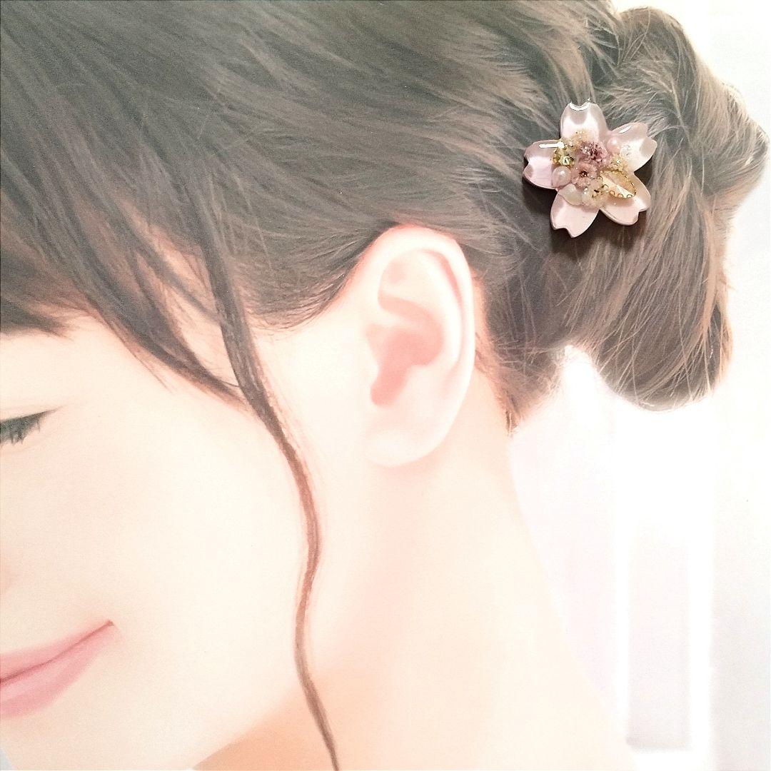 no.1741 レジン ヘアゴム ブローチ ポニーフック 桜