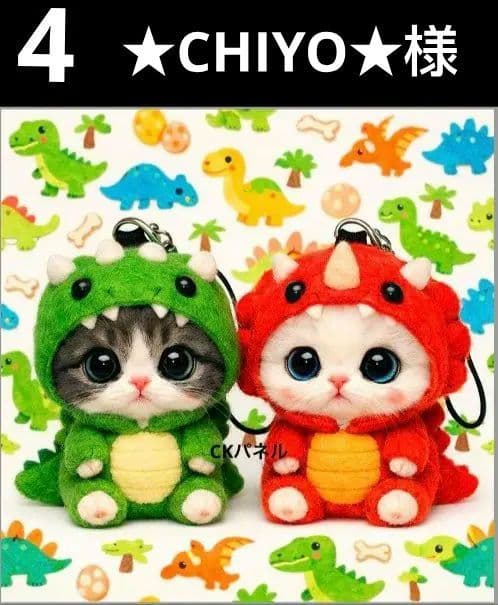 オーダーページ　ハンカチ　123 恐竜被り物ねこ柄　ハンドメイド2/8