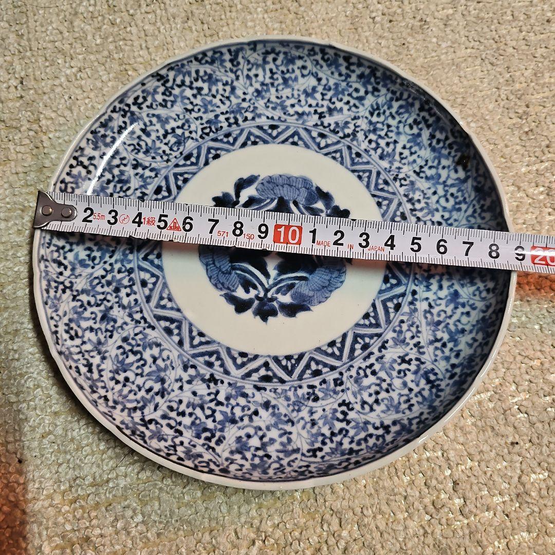 古伊万里 江戸後期 輪花萩唐草皿 一対