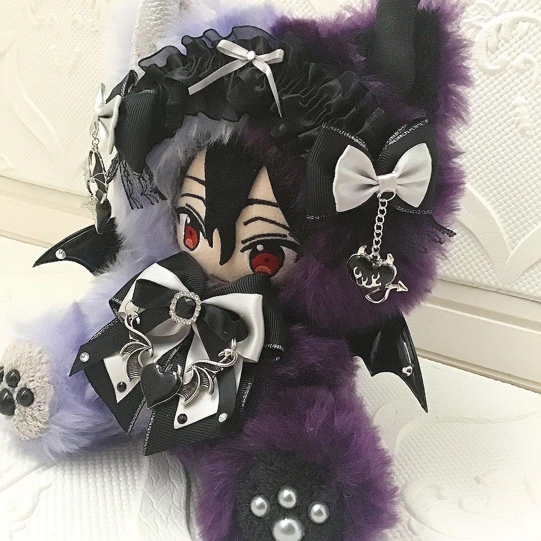 【72】おすわり　ぬい服　16cm 着ぐるみ　ねこ　ハーフデビル　悪魔　紫＆薄紫
