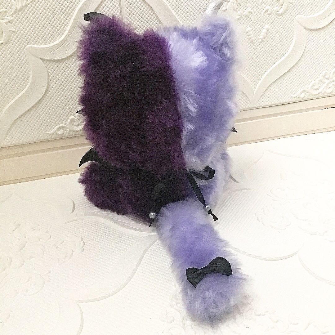 【72】おすわり　ぬい服　16cm 着ぐるみ　ねこ　ハーフデビル　悪魔　紫＆薄紫