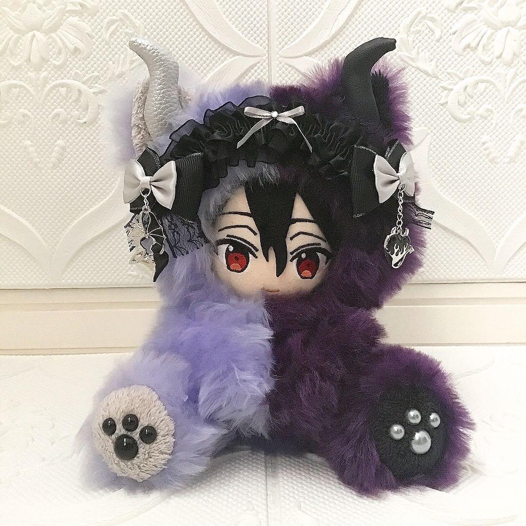 【72】おすわり　ぬい服　16cm 着ぐるみ　ねこ　ハーフデビル　悪魔　紫＆薄紫