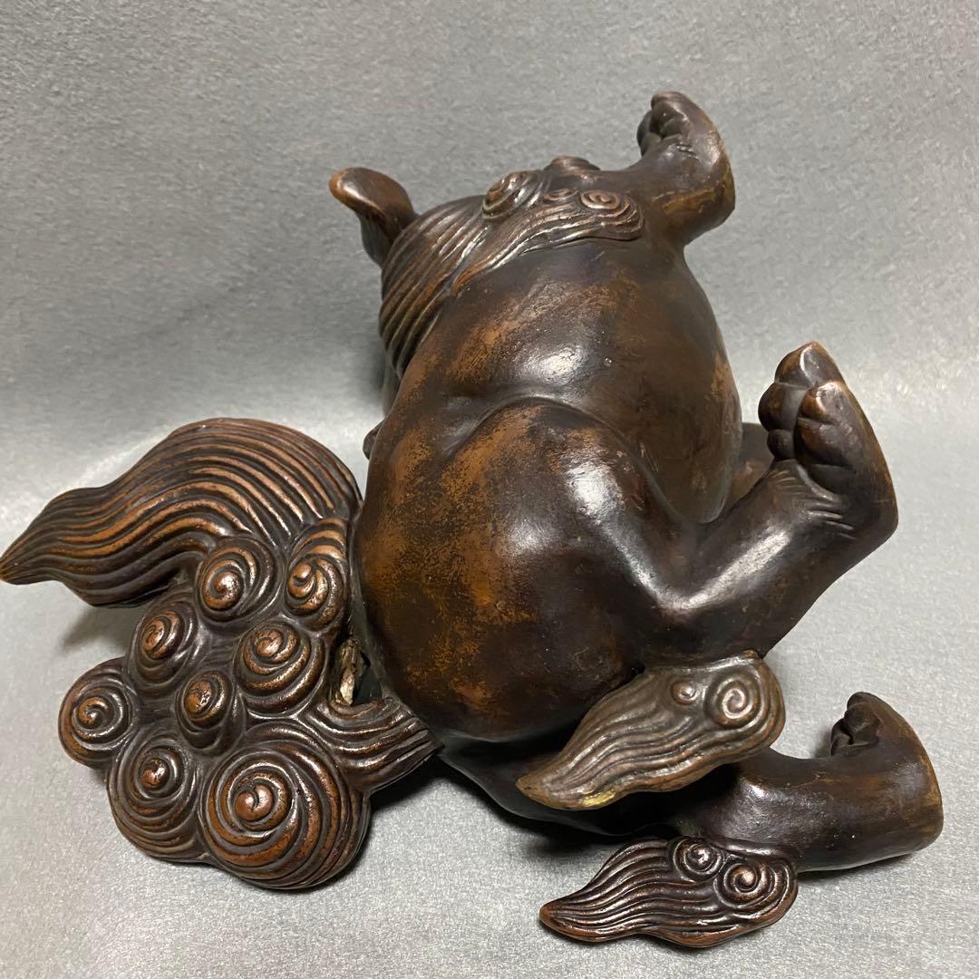 古備前焼　獅子床飾り　陶器製　魔除けインテリア置物　横22 幅15 高22cm
