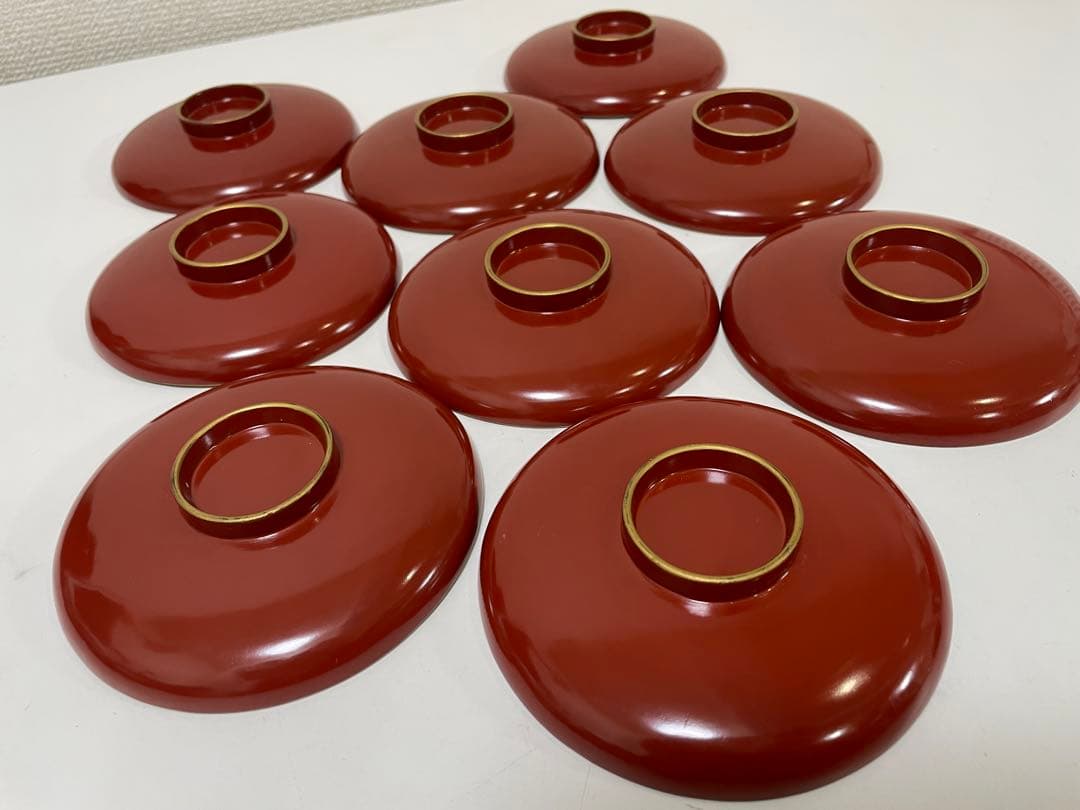 【現状品】漆器 輪島塗 金彩 朱塗 底黒塗 蓋付き椀 割烹 煮物椀 9個 ②