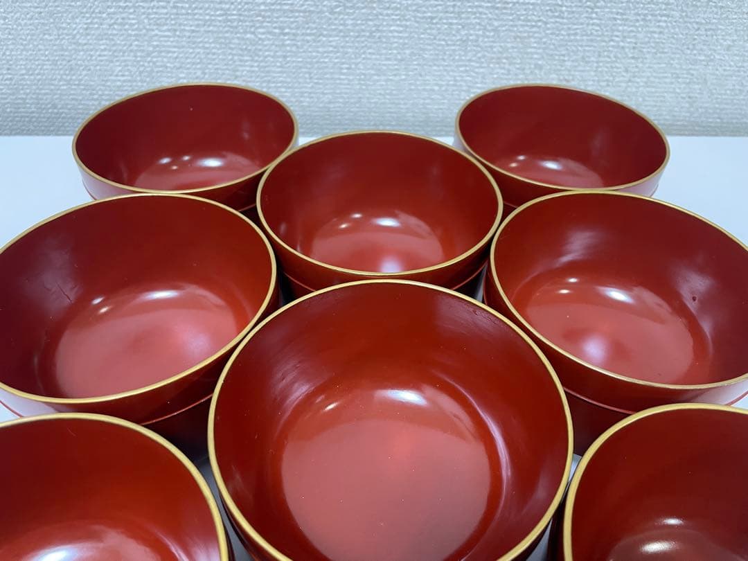 【現状品】漆器 輪島塗 金彩 朱塗 底黒塗 蓋付き椀 割烹 煮物椀 9個 ②