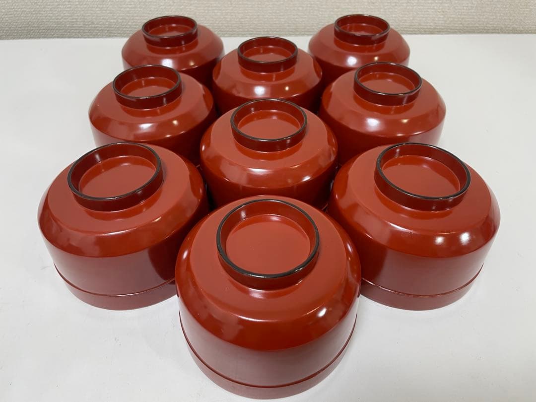 【現状品】漆器 輪島塗 金彩 朱塗 底黒塗 蓋付き椀 割烹 煮物椀 9個 ②