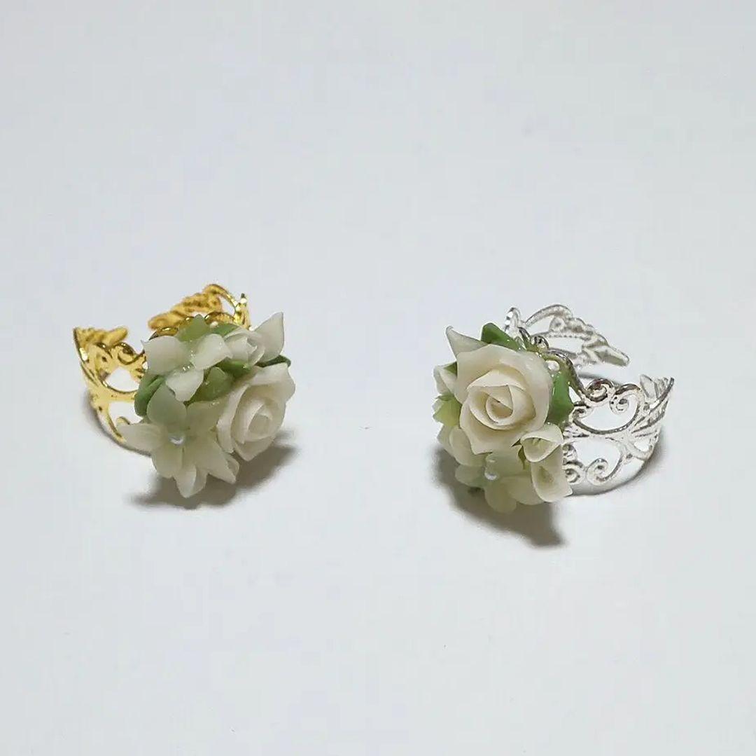 【500】薔薇のリング／樹脂粘土／フリーサイズ