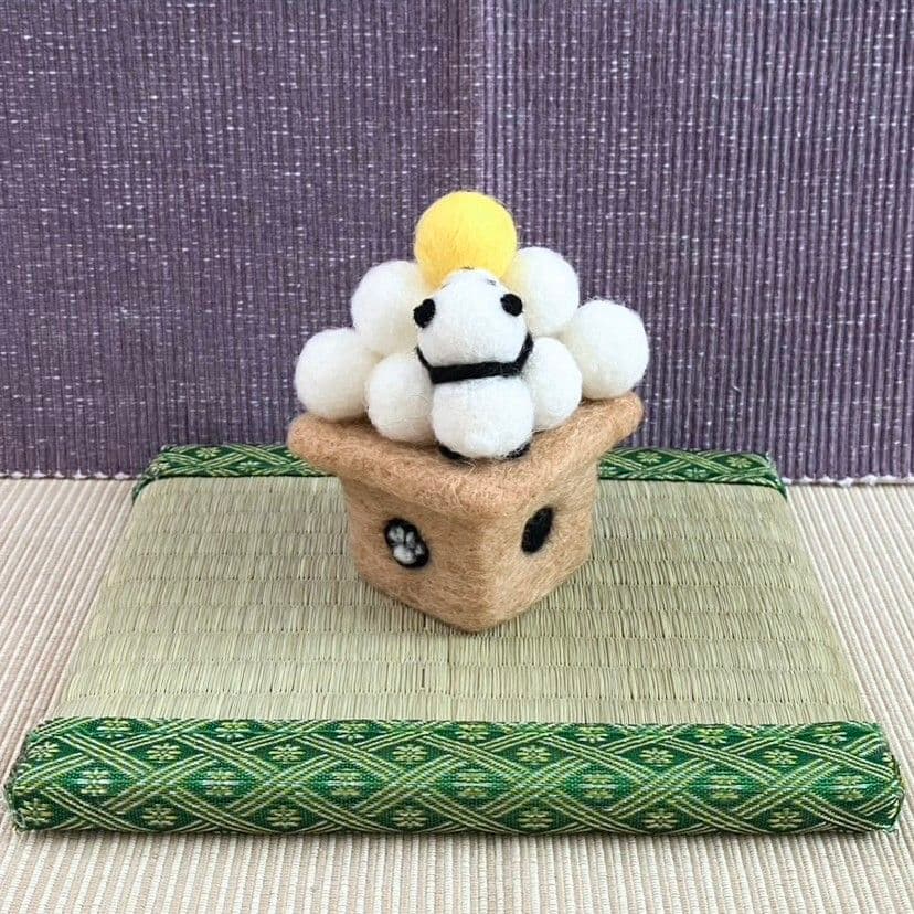 yano-kun 羊毛フェルト 作品 お月見パンダんご
