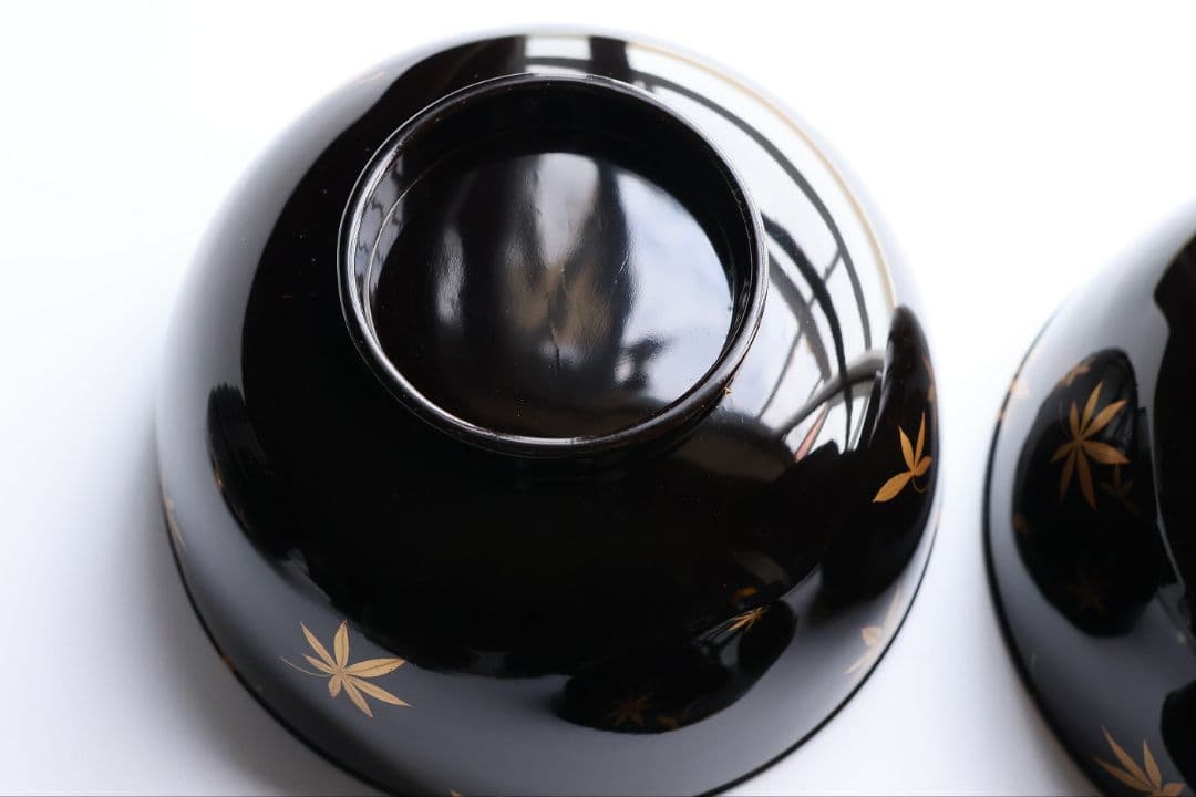 【CM437】天然木漆塗 桜紅葉 雲錦金蒔絵 黒汁椀 五客 / (検)輪島加賀
