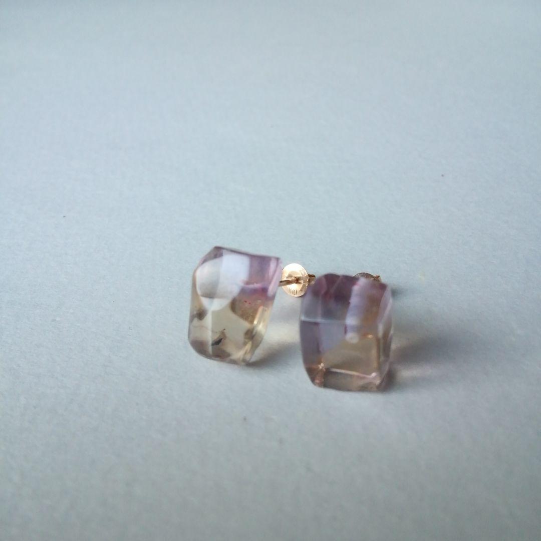 アメトリン ラフロック K10YG 一粒ピアス