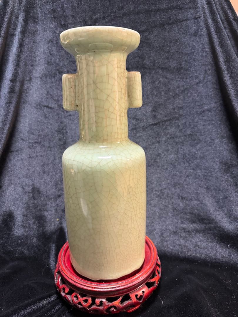 飛青磁　砧　双耳花瓶　中国美術　青磁　天青釉　壺　龍泉窯　砧青磁汝窯　整理品