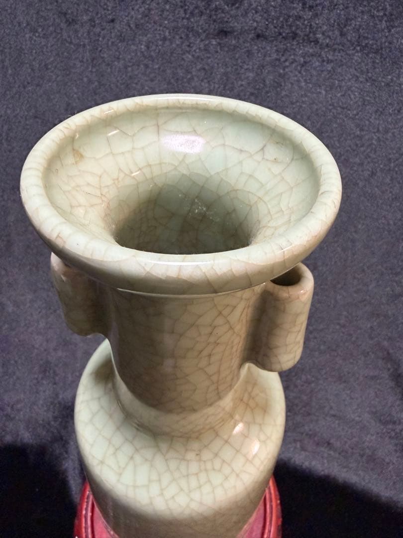 飛青磁　砧　双耳花瓶　中国美術　青磁　天青釉　壺　龍泉窯　砧青磁汝窯　整理品
